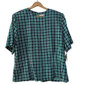 NWT Susan Bristol Plaid Short Sleeve Blouse - Size 16 - Vintage Made in USA